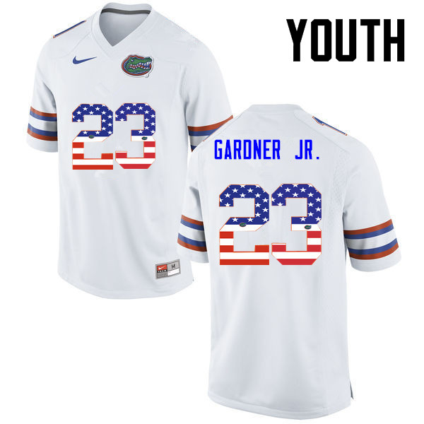 Youth Florida Gators #23 Chauncey Gardner Jr. College Football USA Flag Fashion Jerseys-White - Click Image to Close